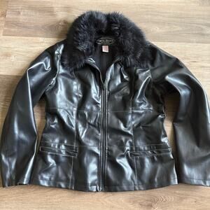 Vintage Y2K Paris Blues Outwear black fur jacket faux leather patchwork size XL